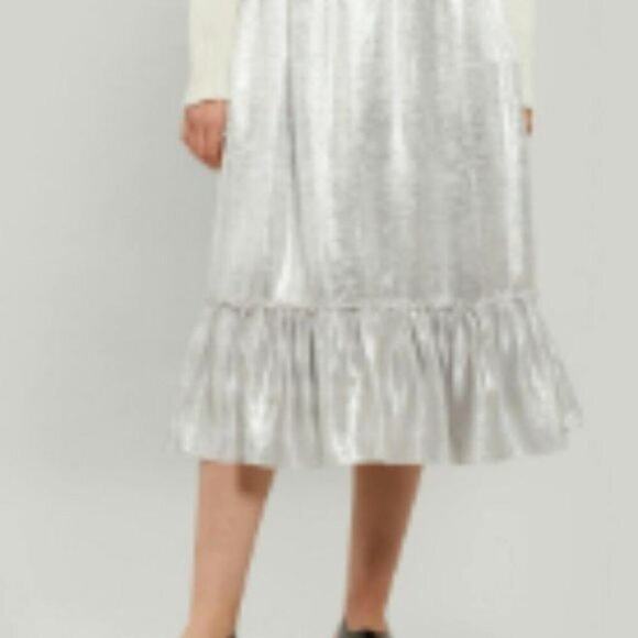 Shrimps Pearl bow embellished metallic jacquard skirt silver size 8 - Picture 10 of 12